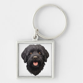 Labradoodle Black Hund Fyrkantig Silverfärgad Nyckelring