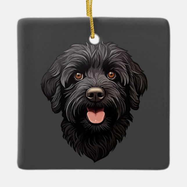Labradoodle Black Hund Julgransprydnad Keramik (Framsida)
