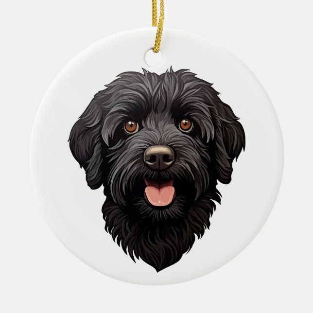 Labradoodle Black Hund Julgransprydnad Keramik (Framsidan)