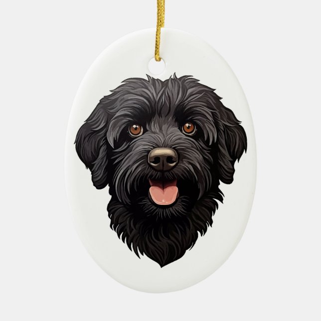 Labradoodle Black Hund Julgransprydnad Keramik (Framsidan)