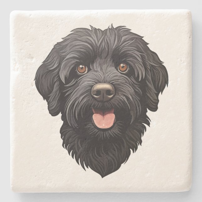 Labradoodle Black Hund Stenunderlägg (Framsidan)