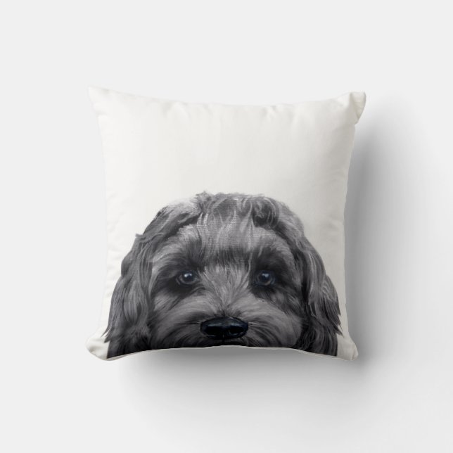 Labradoodle Black Original-målning av konstgjord b Kudde (Framsida)