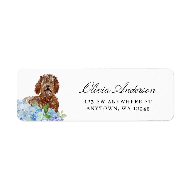 Labradoodle Blue Hydrangea Returadress Etikett (Framsidan)