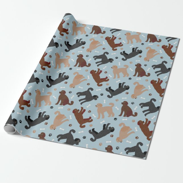 Labradoodle Bones and Tass Wrapping Papper Presentpapper (Utrullad)