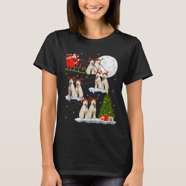 Labradoodle Dog Santa Sleigh Flying Funny Magical  T Shirt (Framsida)