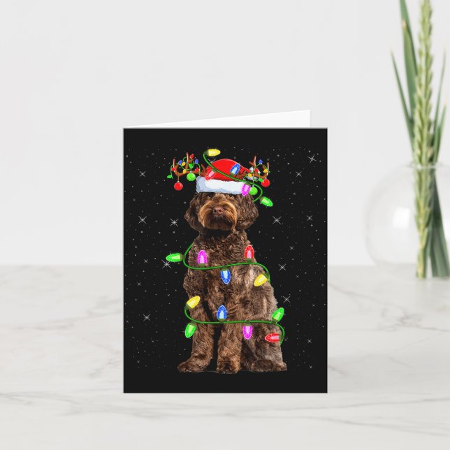 Labradoodle Dog Xmas Lighting Santa Labradoodle Ch Kort (Framsida)
