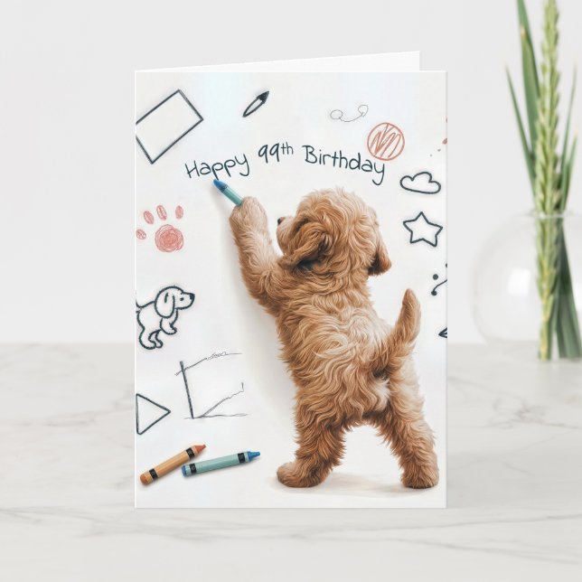 Labradoodle Doödling för 99:e födelsedagen Kort (Framsida)