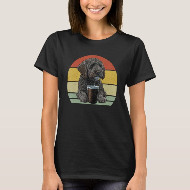 Labradoodle Drinking Coffee  Labradoodle Dog And C T Shirt (Framsida)