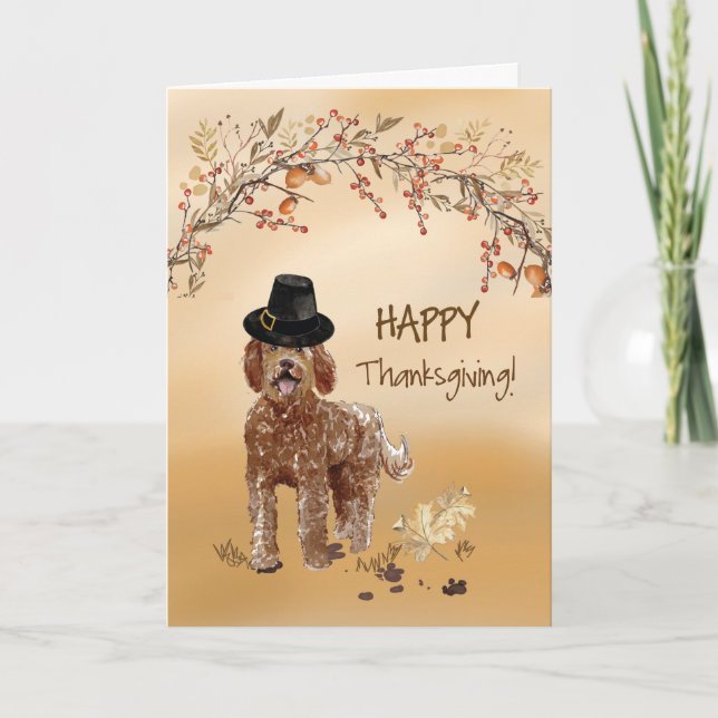 Labradoodle Funny Pilgrim Hat Thanksgiving Kort (Framsida)