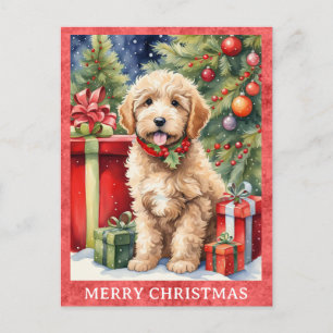 Labradoodle God jul Cute Puppy Hund Vykort