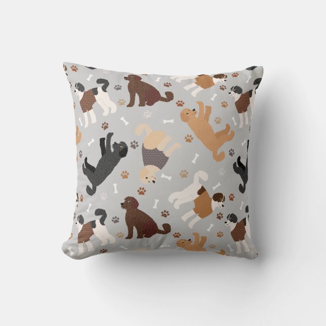 Labradoodle / Goldendoodle Bones and Paws Kudde (Framsida)