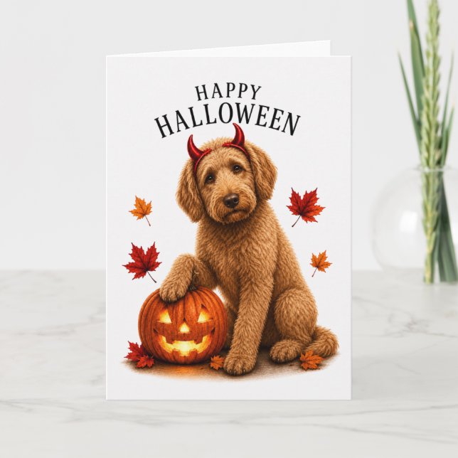Labradoodle Halloween Djävulshund Kort (Framsida)
