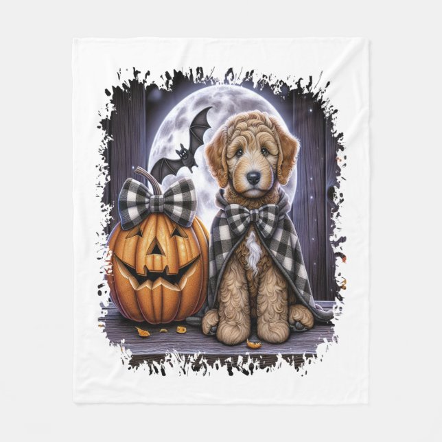 Labradoodle Hund Halloween Square Fleecefilt (Framsidan)