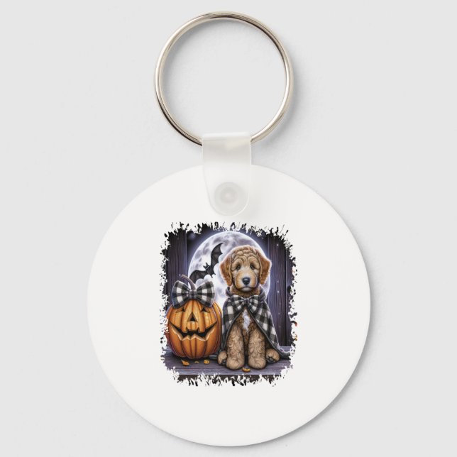 Labradoodle Hund Halloween Square Nyckelring (Framsida)