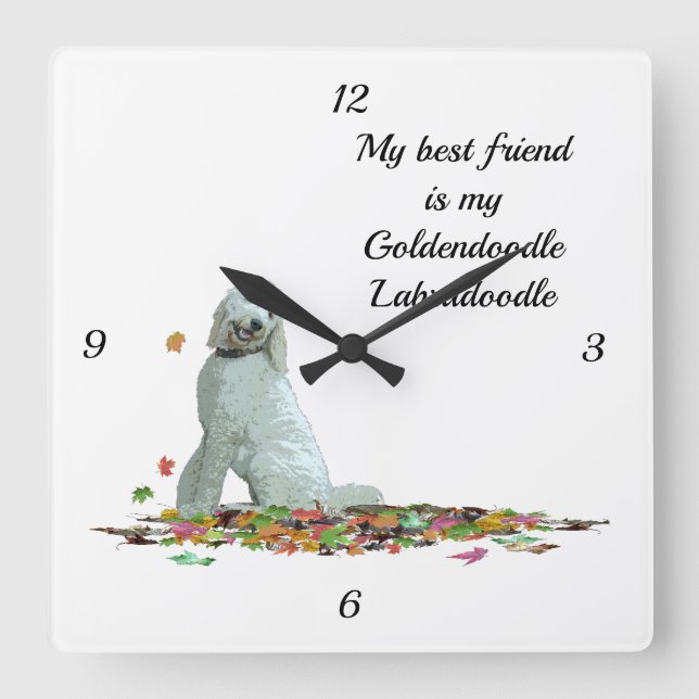 Labradoodle Hund in Löv Quote Wall Clock Fyrkantig Klocka (Framsida)