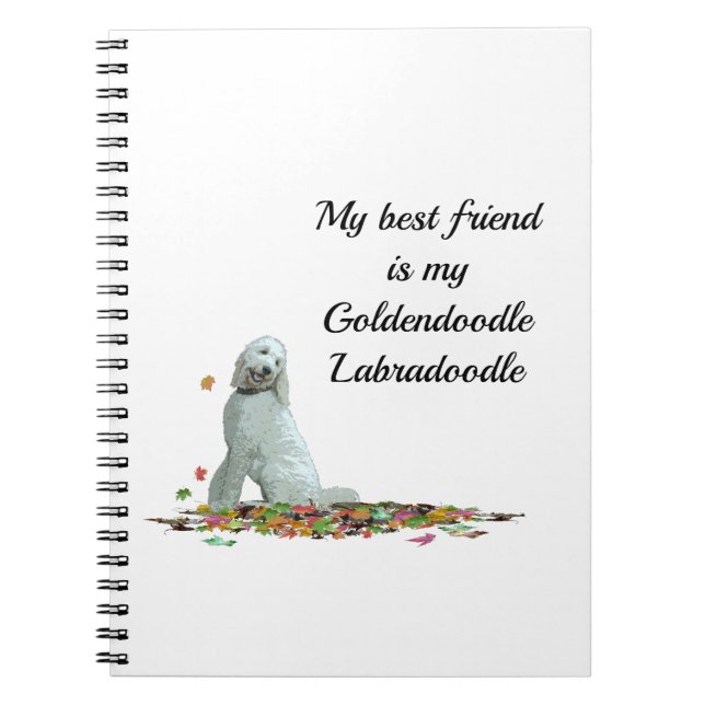 Labradoodle Hund in Löv Spiral Notebook Anteckningsbok (Framsidan)
