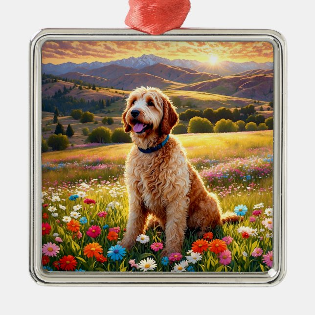 Labradoodle hund julgransprydnad metall (Framsidan)