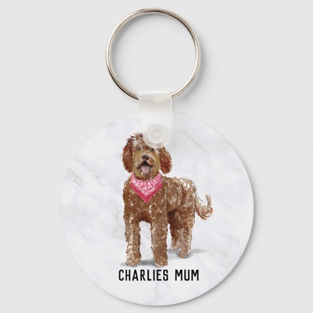 Labradoodle Hund Morsa Button Nyckelring (Framsida)