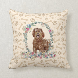 Labradoodle Hund Paw Print & Blommigt Cute Kudde