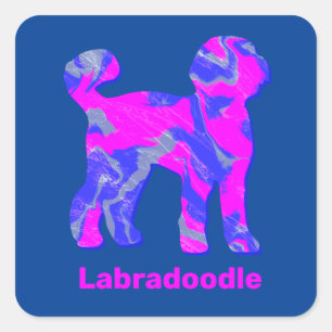 Labradoodle Hund Silhouette Crazy Shock rosa Fyrkantigt Klistermärke