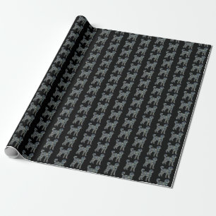 Labradoodle Hund Silhouette Gult&Blue Grid Black Presentpapper