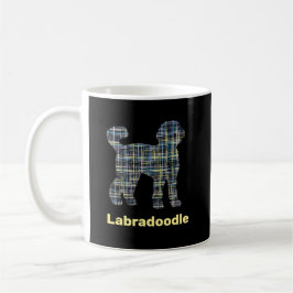 Labradoodle Hund Silhouette Gult&Blue Grid Kaffemugg