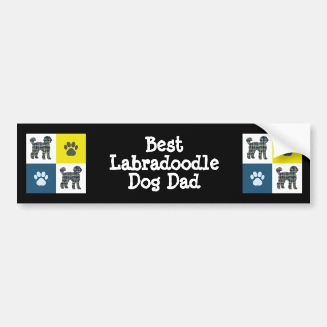 Labradoodle Hund Silhouette Gult och Blue Grid Bildekal (Framsidan)