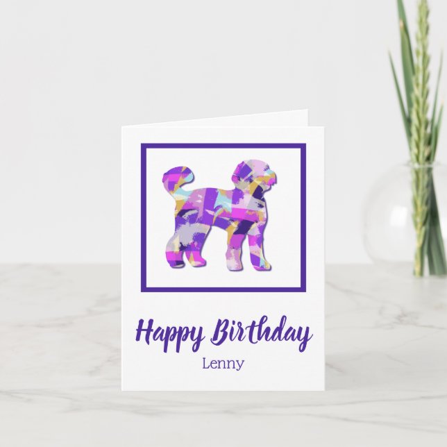 Labradoodle Hund Silhouette Lila PY&B Birthday Kort (Framsida)