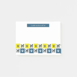 Labradoodle Hund & Tass Gult & Blue Grid Post-it Block