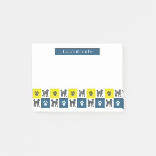 Labradoodle Hund & Tass Gult & Blue Grid Post-it Block