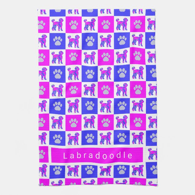 Labradoodle Hund & Tass Shock rosa & Blue Tea Towe Kökshandduk (Vertikal)