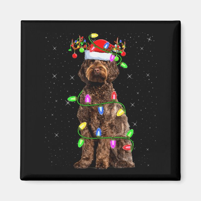 Labradoodle Hund Xmas Belysning Tomte Labradoodle  Magnet (Framsidan)