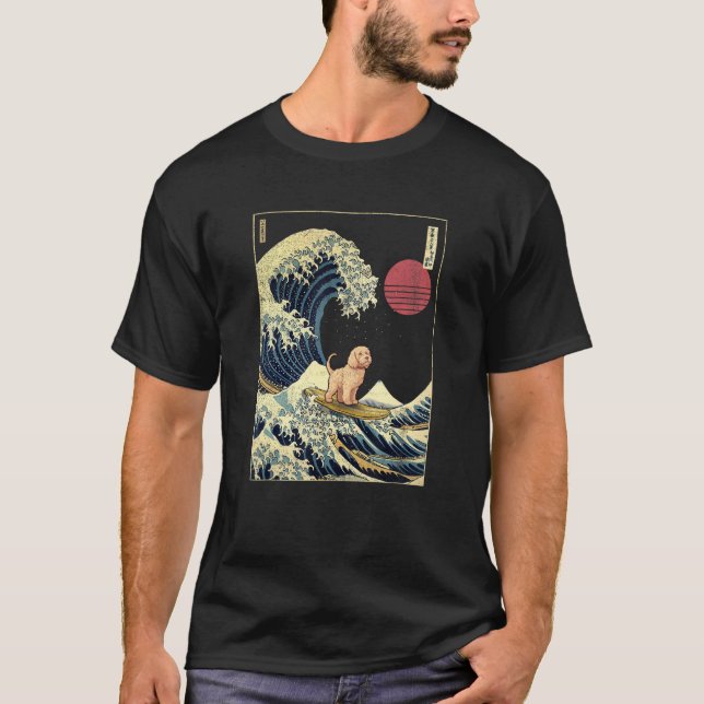 Labradoodle Japanese Kanagawa Wave  Surf Dog T Shirt (Framsida)
