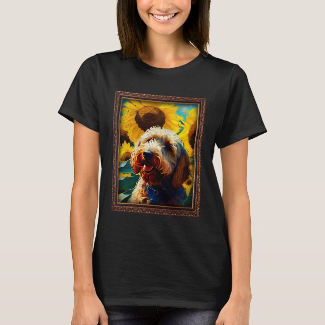 Labradoodle-målar solros blomma mamma kvinnor Fl T Shirt (Framsida)