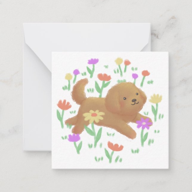 Labradoodle med Flowers Illustration Anteckningskort (Framsida)