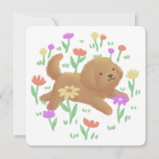 Labradoodle med Flowers Illustration Inbjudningar