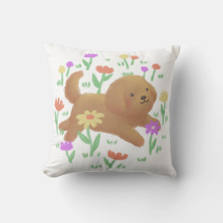 Labradoodle med Flowers Illustration Kudde