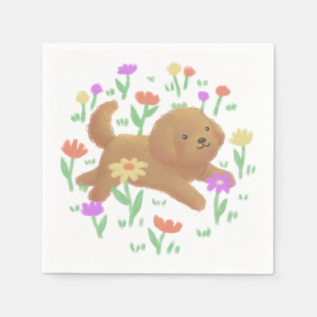 Labradoodle med Flowers Illustration Pappersservett (Framsidan)