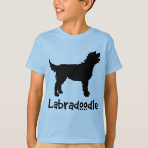 Labradoodle med kall text (i svart) tee shirt