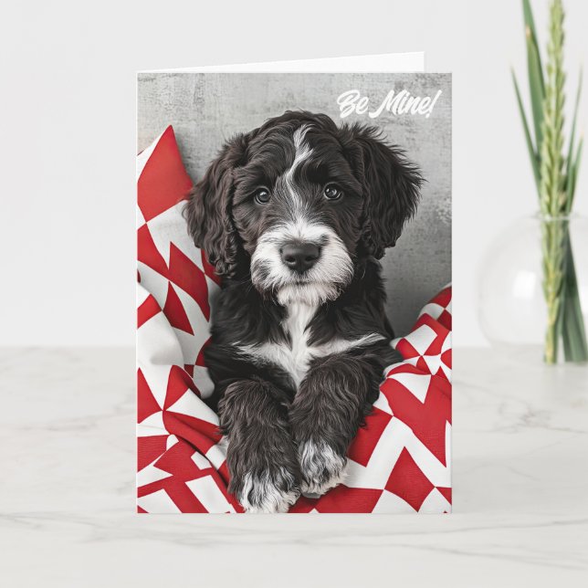 Labradoodle Puppy Valentine Card Tack Kort (Framsida)