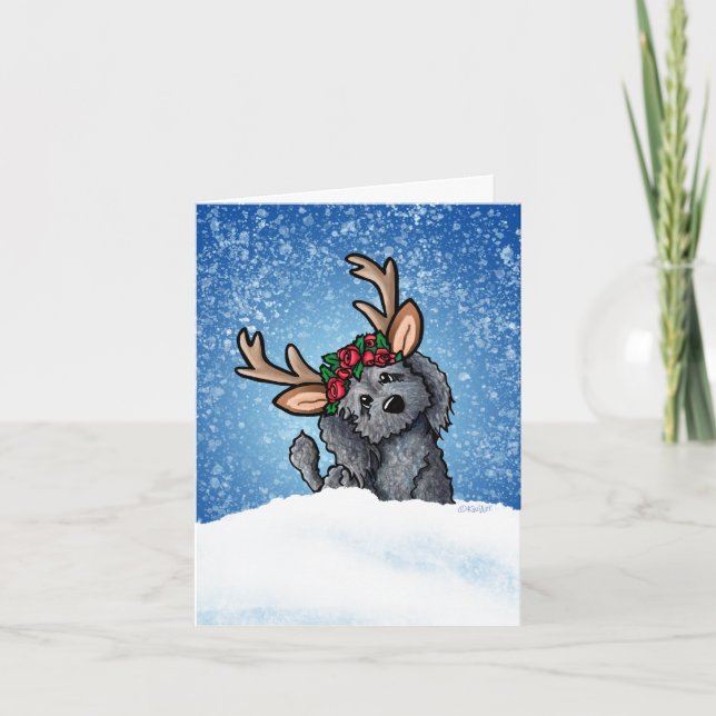 Labradoodle Reindeer Helgdag Card Helgkort (Framsida)