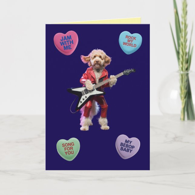 Labradoodle Rocker Valentine Card Helgkort (Framsida)