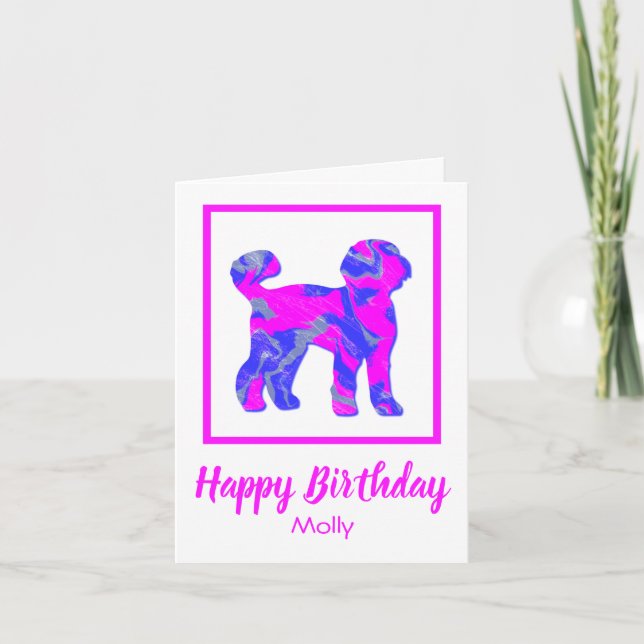 Labradoodle Rosa Silhouette Hund Funny Birthday Kort (Framsida)