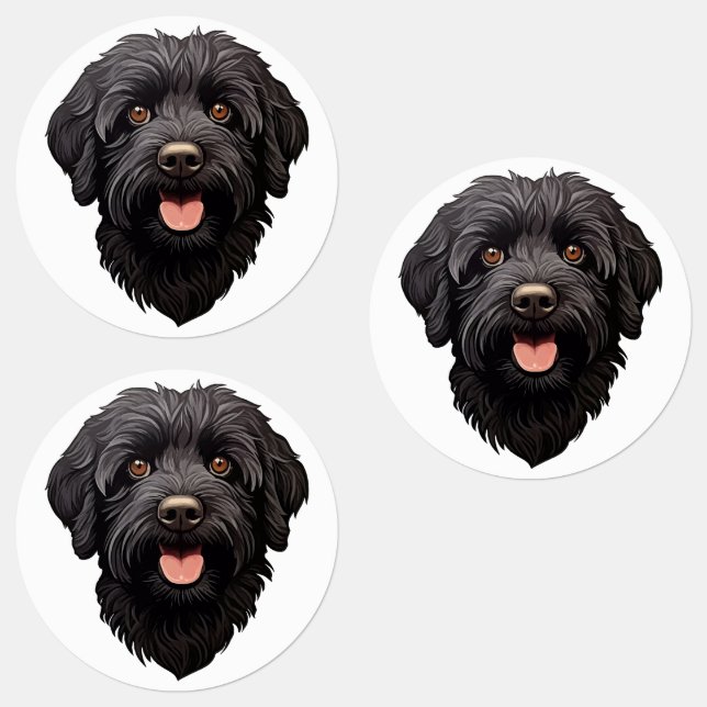 Labradoodle Svart Hund Klistermärke (Grupp)