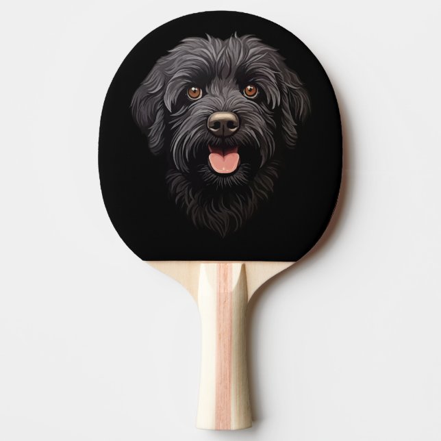 Labradoodle Svart Hund Pingisracket (Framsidan)