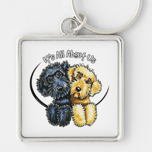 Labradoodles svartgult IAAU Fyrkantig Silverfärgad Nyckelring