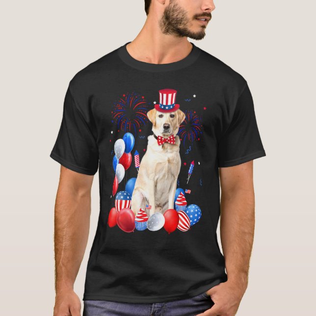 Labrador 4:e juli Bubbar American Hund T Shirt (Framsida)