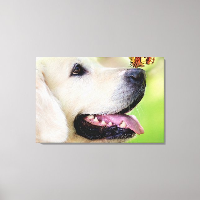 Labrador And Butterfly Throw Pillow Canvastryck (Framsida)