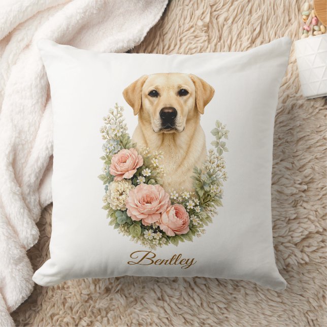 Labrador Blommig Porträtt Kudde (Filt)