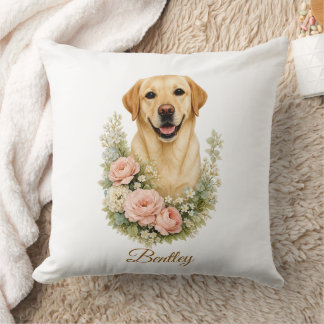 Labrador Blommig Porträtt Kudde